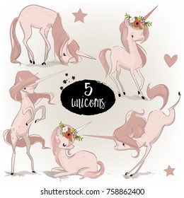Set with cartoon unicorns