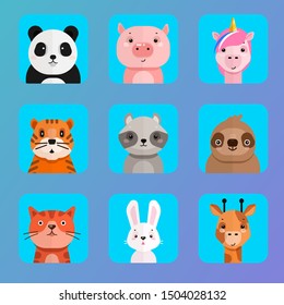 Set of cartoon vector avatars of animals
