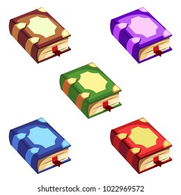 Set of cartoon vector books in different colors for a game