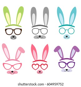 Set of cartoon vector bunny and rabbit ears and glasses for easter