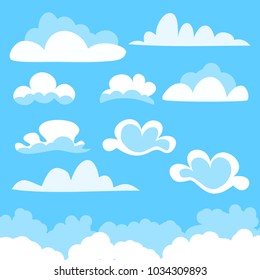 Set of cartoon vector clouds of different shape