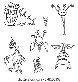 Set of cartoon vector doodle monsters