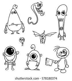 Set Cartoon Vector Doodle Monsters Stock Vector (Royalty Free ...