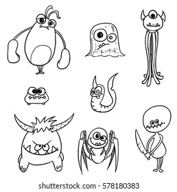 Set of cartoon vector doodle monsters