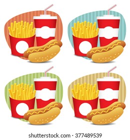 Set of cartoon vector fast food icons isolated