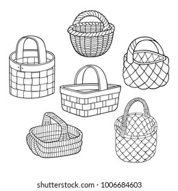 Set of cartoon vector hand drawn abstract baskets