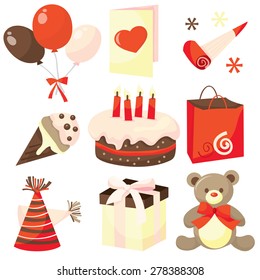 A set of cartoon vector illustration surprise birthday party clip art.