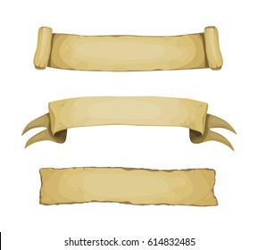 Set of cartoon vector medieval banners and scrolls on white background