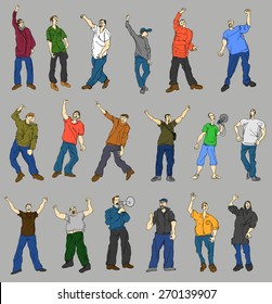Set of cartoon vector protesters