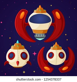 Set of cartoon vector spaceships and rockets