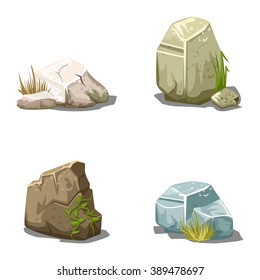 Set of cartoon vector stones illustration outdoor, environment plant