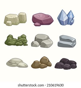  Set of cartoon vector stones and minerals