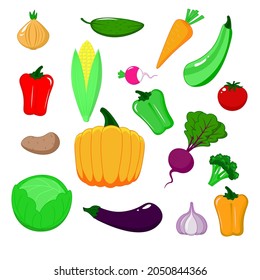 Set of cartoon vector vegetables. Illustration for children