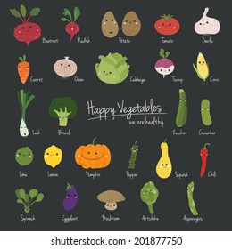 A Set Of  Cartoon Vegetables Illustration.