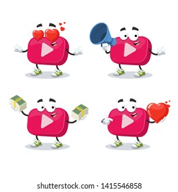 set of cartoon video player vlog icon character mascot on white background