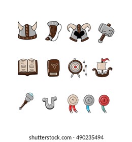 Set of cartoon viking icons