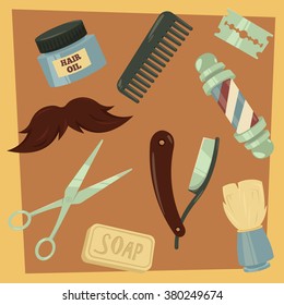 Set of cartoon vintage barbershop elements.