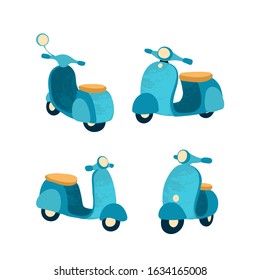Set cartoon vintage scooter, cool stuff. Vector illustration for t-shirt prints, greeting cards, posters, stickers or decor