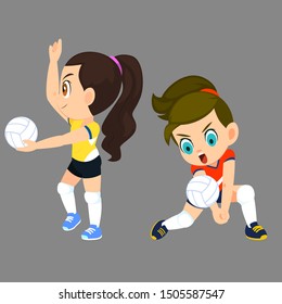 set of cartoon volleyball player isolated for decoration