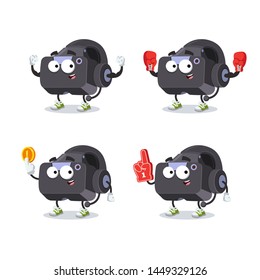 set of cartoon VR Virtual Reality headset character mascot on white background