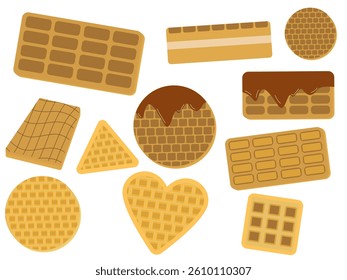 Set of cartoon waffles of different shapes with honey and jam vector
Vector waffles set heart, circle, rectangle 3d