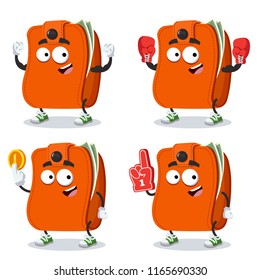 set of cartoon wallet character mascot on white background