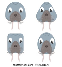 Conjunto de muros de dibujos animados. Diferentes formas de cabezas de animales.