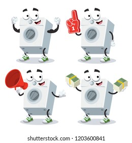 set of cartoon washing machine character mascot on white background