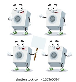 set of cartoon washing machine character mascot on white background