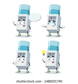 set of cartoon water cooler with bottle character mascot on white background