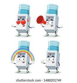 set of cartoon water cooler with bottle character mascot on white background