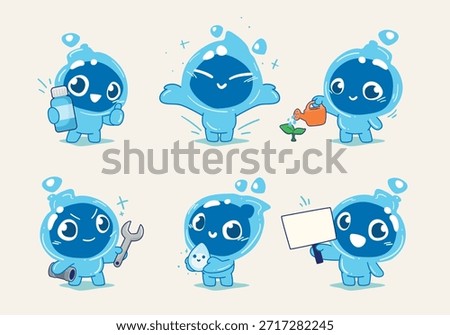 set of cartoon water drop character mascot collection