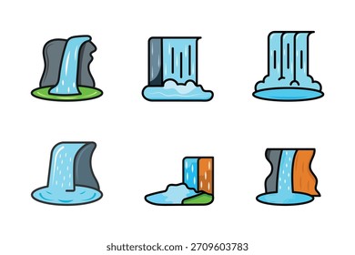 Conjunto de Vectores de cascada de dibujos animados aislados en ilustración de fondo transparente