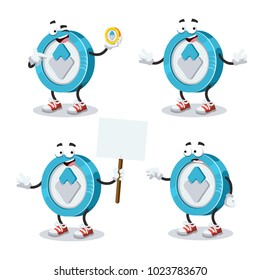 set of cartoon waves coin mascot on white background