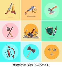conjunto de ilustración de icono de arma de caricatura vectorial