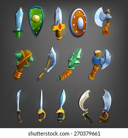 Set Of Cartoon Weapons. Vector Illustration.