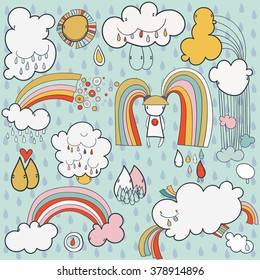Set of cartoon weather characters