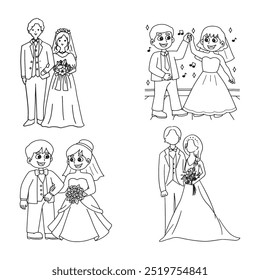Set of cartoon Wedding couple collection.