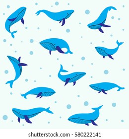 Set Cartoon Whales Stock Vector (royalty Free) 580222141 