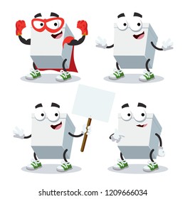 set of cartoon white blank cardboard package box character mascot on white background