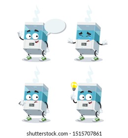 set of cartoon white electronic air humidifier character mascot on white background