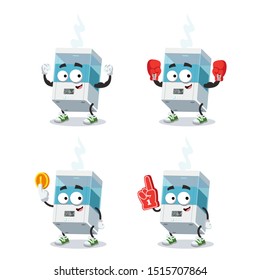 set of cartoon white electronic air humidifier character mascot on white background
