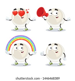 set of cartoon white natural oyster pearl character mascot on white background