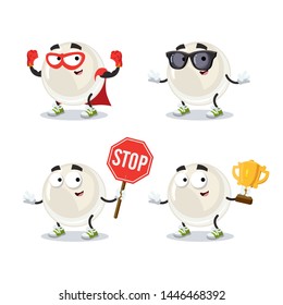 set of cartoon white natural oyster pearl character mascot on white background