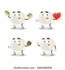 set of cartoon white natural oyster pearl character mascot on white background