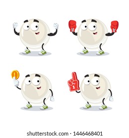 set of cartoon white natural oyster pearl character mascot on white background