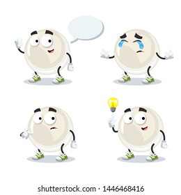 set of cartoon white natural oyster pearl character mascot on white background