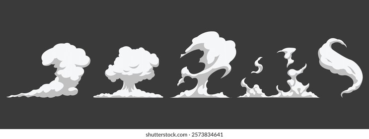 Set of cartoon White smoke cloud. Cartoon style.
