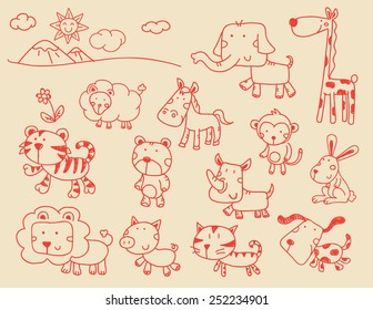 A set of cartoon wild animal illustrations