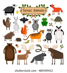 Set of cartoon wild animals